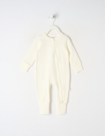 Teeny Weeny Sleep Rib Long Sleeve Sleepsuit, White product photo