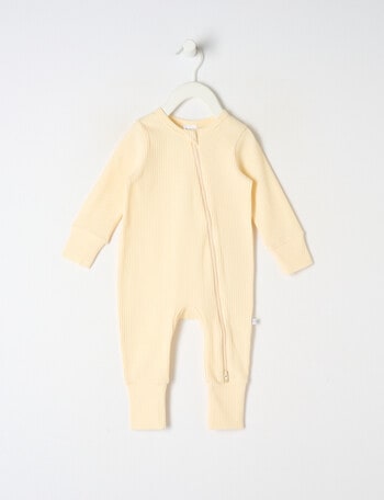 Teeny Weeny Sleep Rib Long Sleeve Sleepsuit, Cream product photo
