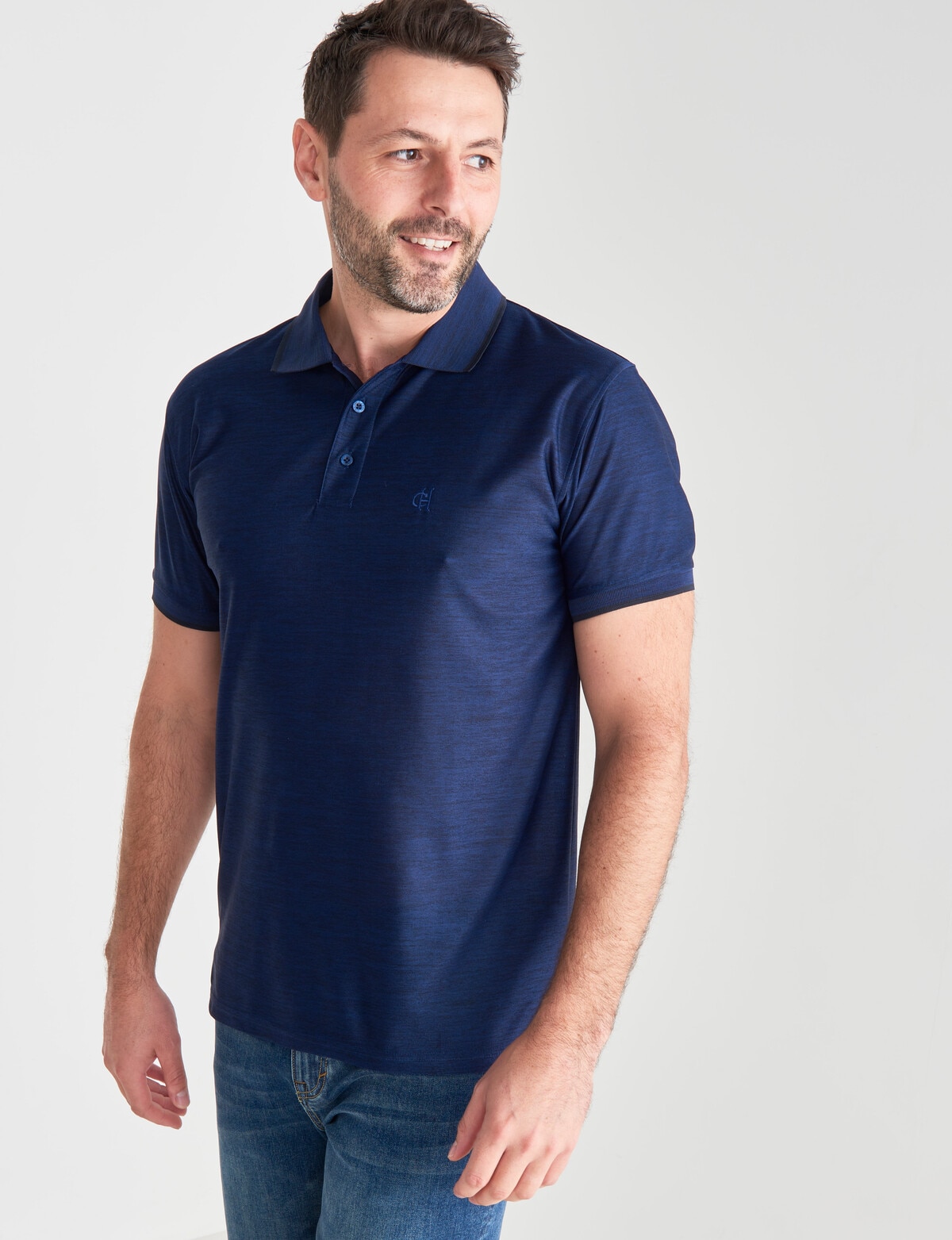 Chisel Textured Quick Dry Polo, Navy - T-shirts, Singlets & Polos