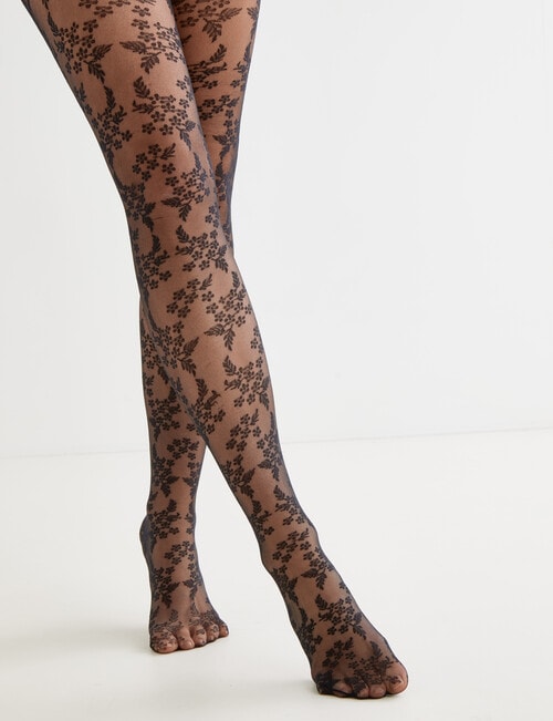 Levante Marianna Floral Sheer Tights, Nero product photo View 02 L