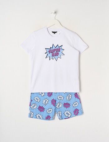 Sleep Squad Super Rad Knit Short PJ Set, White & Mid Blue, 8-16 product photo