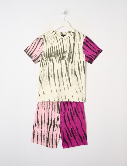 Sleep Squad Tie Dye Block Knit Short PJ Set, Pink, 8-16 product photo
