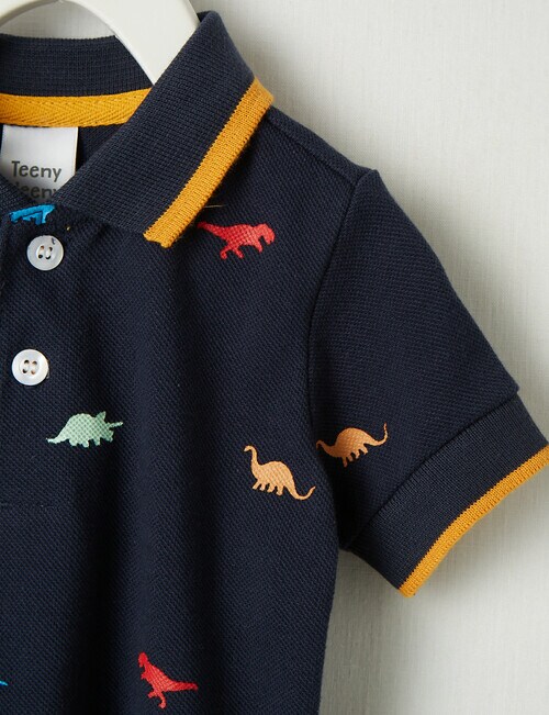 Teeny Weeny All Dressed Up Dino Short-Sleeve Polo Shirt, Navy product photo View 04 L
