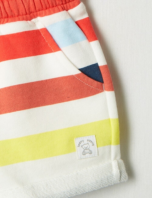Teeny Weeny Stripe French Terry Shorts, White & Orange product photo View 04 L