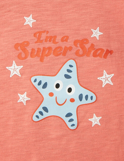 Teeny Weeny I'm a Super Star Cotton Slub Short-Sleeve Tee, Coral Reef product photo View 04 L