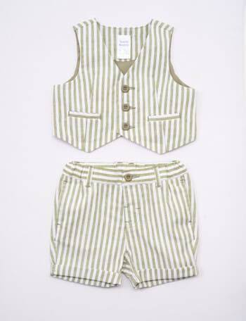 Teeny Weeny All Dressed Up Stripe Waistcoat & Pant Set, 2-Piece, Green product photo