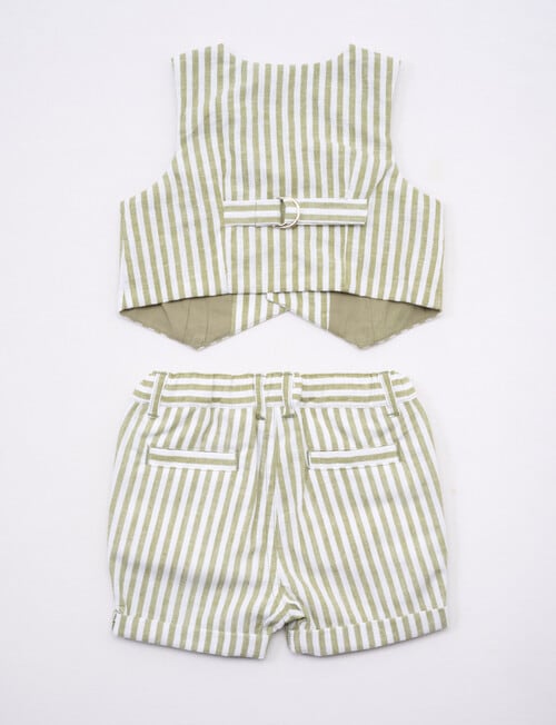 Teeny Weeny All Dressed Up Stripe Waistcoat & Pant Set, 2-Piece, Green product photo View 02 L