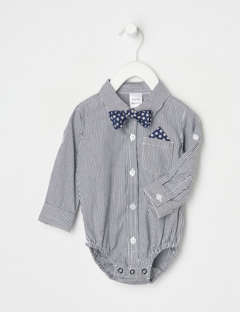 Teeny Weeny All Dressed Up Long-Sleeve Woven Bodysuit, Blue product photo