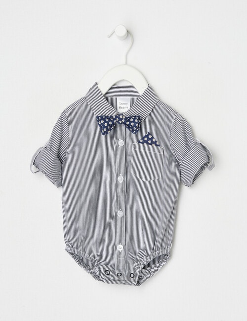 Teeny Weeny All Dressed Up Long-Sleeve Woven Bodysuit, Blue product photo View 02 L