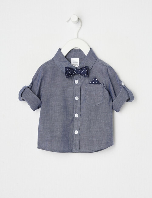 Teeny Weeny All Dressed Up Long-Sleeve Woven Shirt, Navy product photo View 02 L