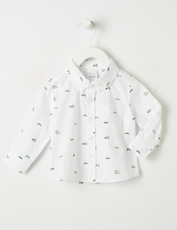 Teeny Weeny All Dressed Up Car Long-Sleeve Woven Shirt, White product photo