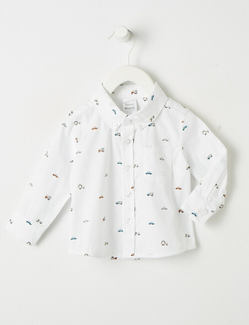 Teeny Weeny All Dressed Up Car Long-Sleeve Woven Shirt, White product photo