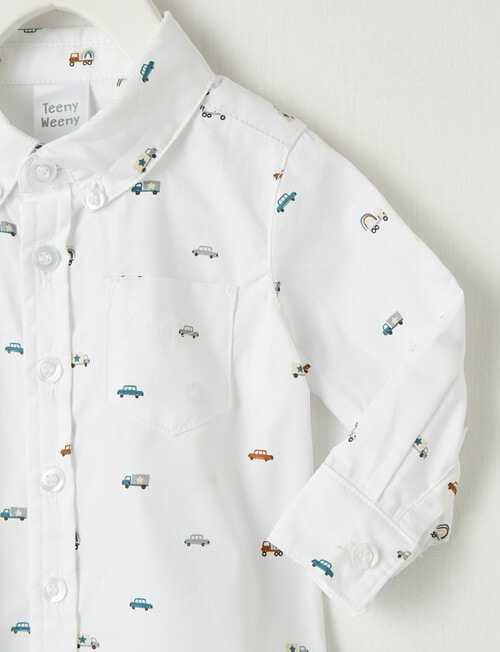 Teeny Weeny All Dressed Up Car Long-Sleeve Woven Shirt, White product photo View 04 L