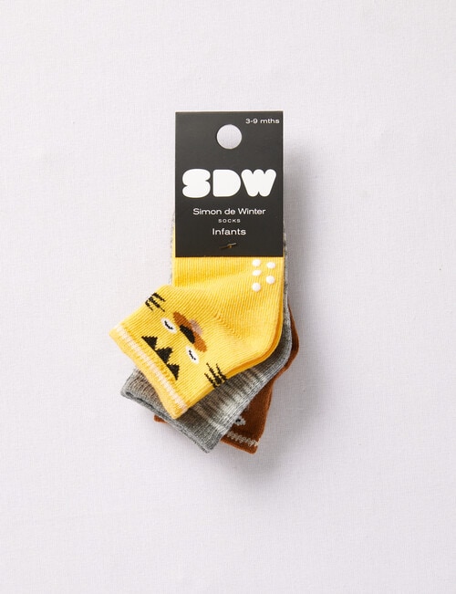 Simon De Winter Animal Crew Sock, 3-Pack, Brown product photo View 02 L