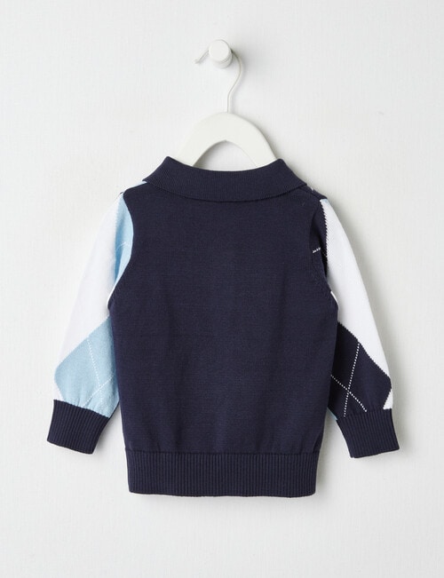 Teeny Weeny All Dressed Up Knit Henley Collared Jumper, Blue product photo View 02 L