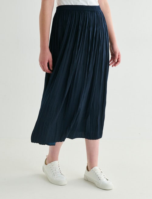 Whistle Pleat Satin Midi Skirt, Midnight product photo View 12 L