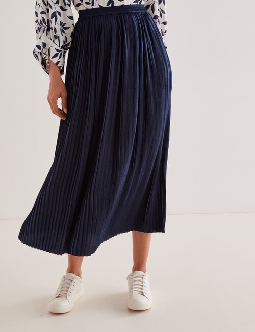 Whistle Pleat Satin Midi Skirt, Midnight product photo