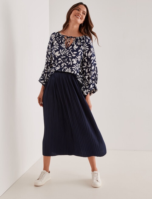 Whistle Pleat Satin Midi Skirt, Midnight product photo View 03 L