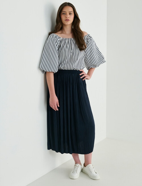 Whistle Pleat Satin Midi Skirt, Midnight product photo View 14 L