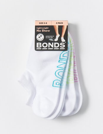 Bonds Logo Light No Show Sock, 4-Pack, White & Multi, 3-11 product photo