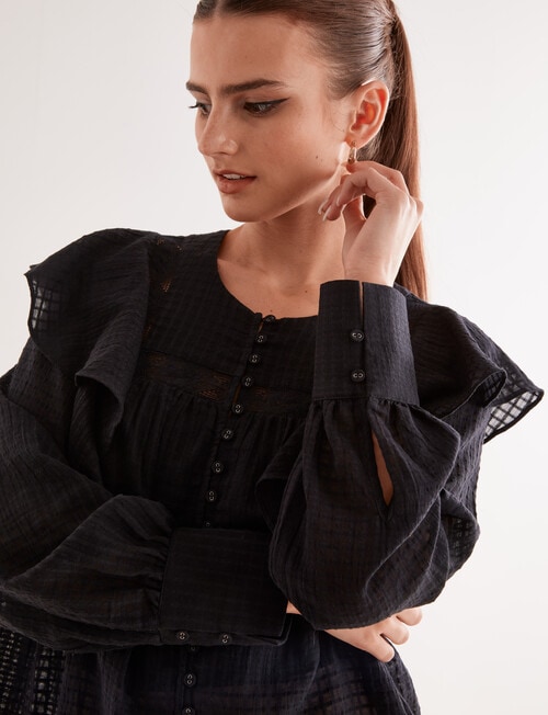 State of play Ezra Lace Ruffle Blouse, Black product photo View 04 L