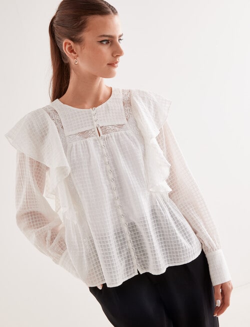 State of play Ezra Lace Ruffle Blouse, White product photo View 04 L