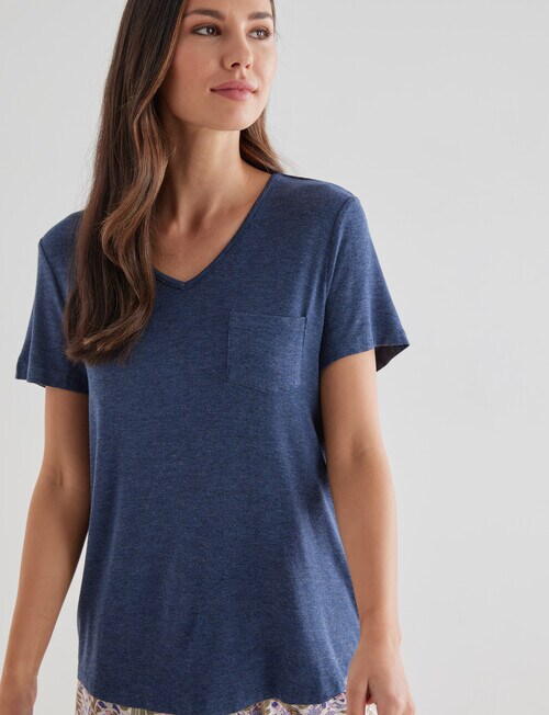 Whistle Sleep VNeck Pocket Tee, Navy Marle Pyjamas