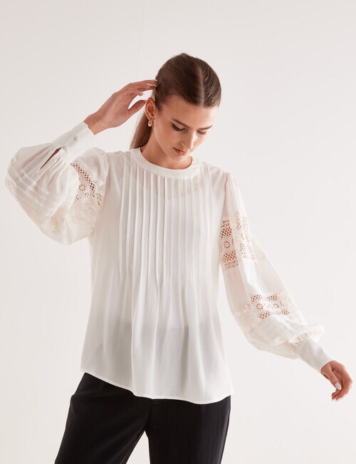 State of play Madden Lace Sleeve Blouse, White product photo