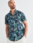 Gasoline Flamingo Cotton Slub Short Sleeve Shirt, Navy product photo