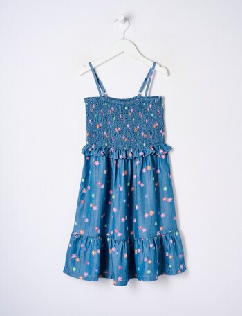 Mac & Ellie Daisy Chambray Shirred Bodice Dress, Denim product photo
