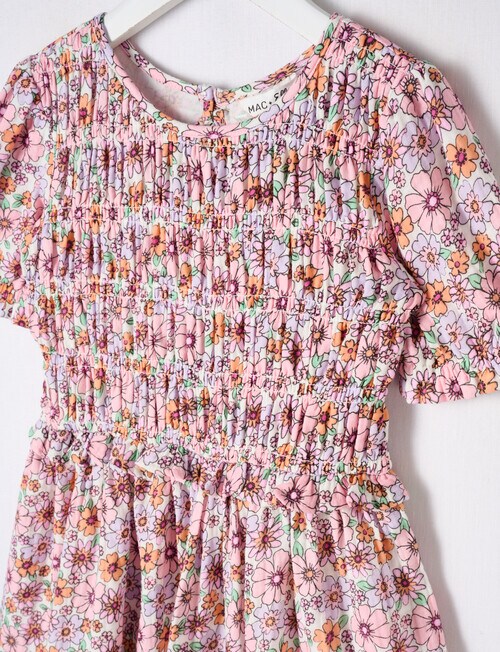 Mac & Ellie Floral Shirred Tie Back Dress, Vanilla Dresses