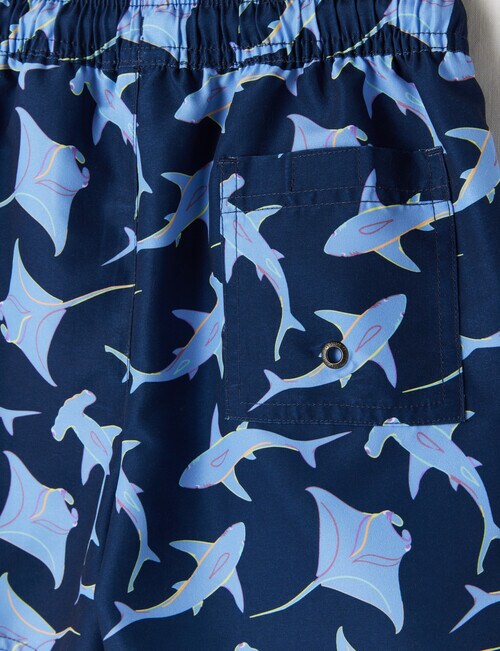 Wavetribe Shark & Stingray Swim Short, Blue - Swimwear