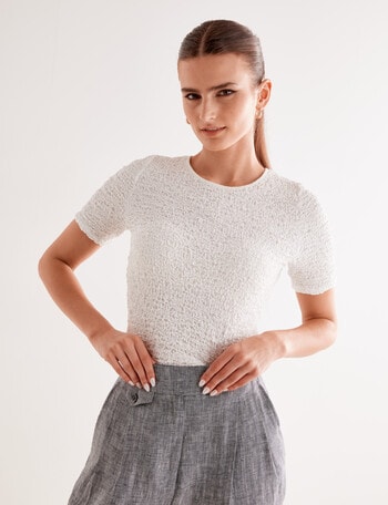State of play Ana Textured Short Sleeve Top, White product photo