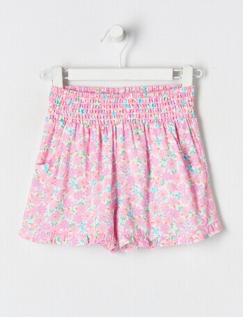 Mac & Ellie Ditsy Floral Shirred Waist Short, Pink & Vanilla product photo