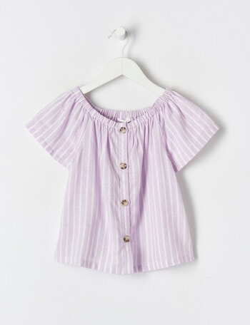 Mac & Ellie Linen Blend Button Front Top, Lilac & White product photo