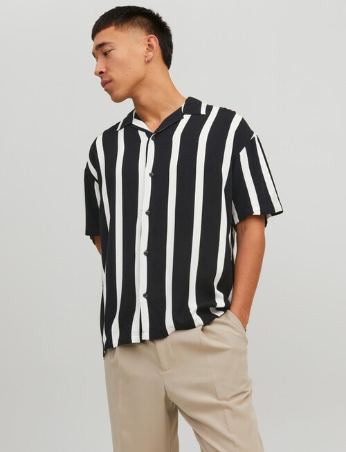 Jack & Jones Resort Stripe Shirt, Black & White product photo View 03 L