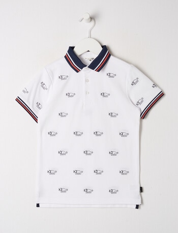 Mac & Ellie Dino Short Sleeve Polo Shirt, White product photo
