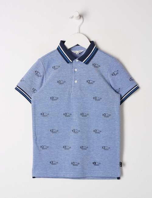 Mac & Ellie Dino Short Sleeve Polo Shirt, Blue - T-Shirts & Shirts