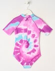 Wavetribe Short Sleeve Rash Suit Tie Dye Swirl, Pink Multi product photo View 02 S