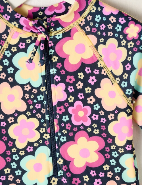 Wavetribe Pop Floral Long Sleeve Rash Suit, Pink & Black product photo View 02 L