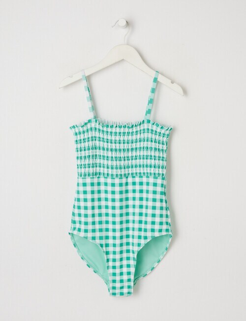 Wavetribe Gingham Textured Sleeveless Shirred Swimsuit, Mint Swimwear