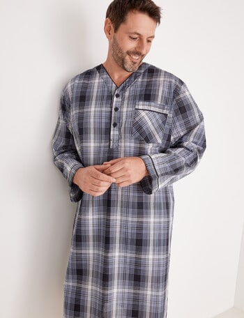 Chisel Woven Check Long-Sleeve Nightshirt, Blue & Grey product photo