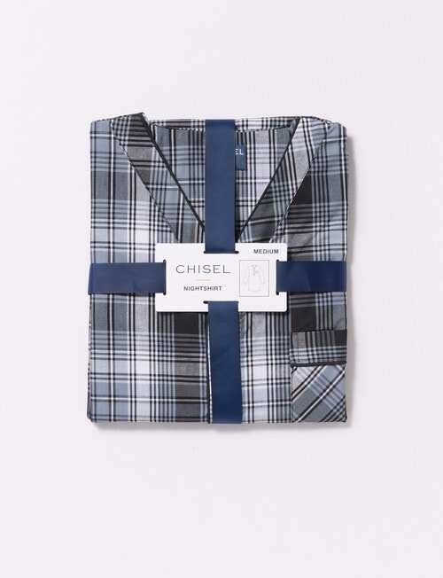 Chisel Woven Check Long-Sleeve Nightshirt, Blue & Grey product photo View 04 L