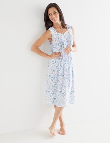 Ruby & Bloom Floral Lace Trim Sleeveless Nightie, White & Blue, 10-26 product photo