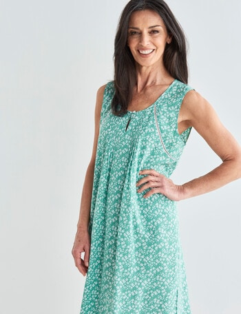 Ruby & Bloom Ditsy Floral Keyhole Nightie, Green, 10-20 product photo