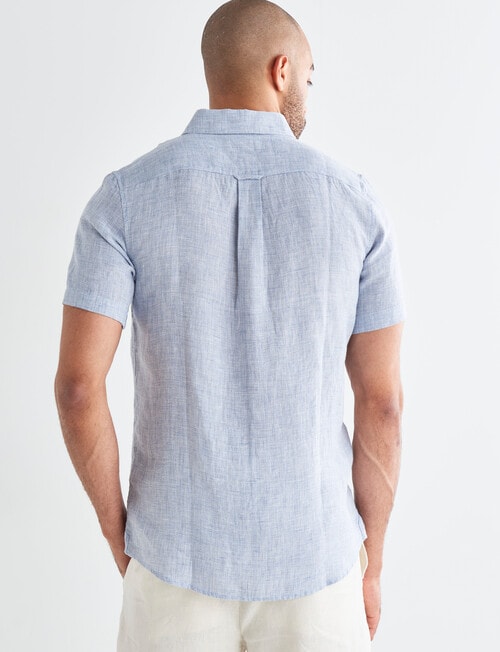 Gasoline Short Sleeve Textured Linen Shirt, Light Blue product photo View 02 L