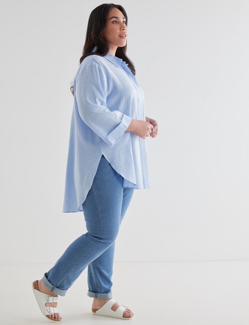 Studio Curve Linen Blend Longline Shirt, Light Blue - Tops