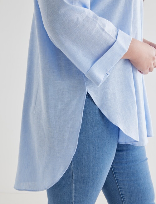 Studio Curve Linen Blend Longline Shirt, Light Blue product photo View 04 L