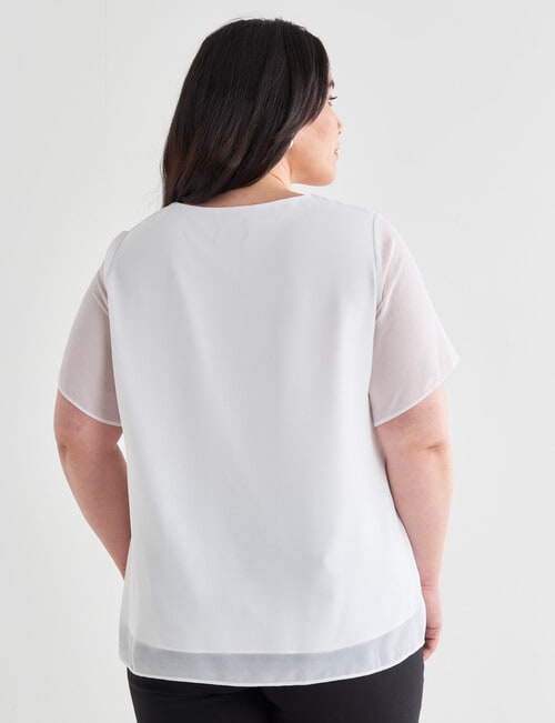 Studio Curve Collection Short Sleeve Double Layer Top, White product photo View 02 L