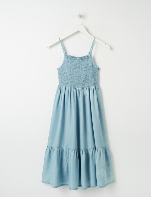 Switch Chambray Shirred Singlet Dress, Light Blue - Dresses